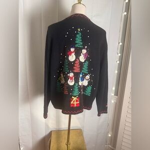 Vintage Festive Black Cardigan with Snowman Design 2X